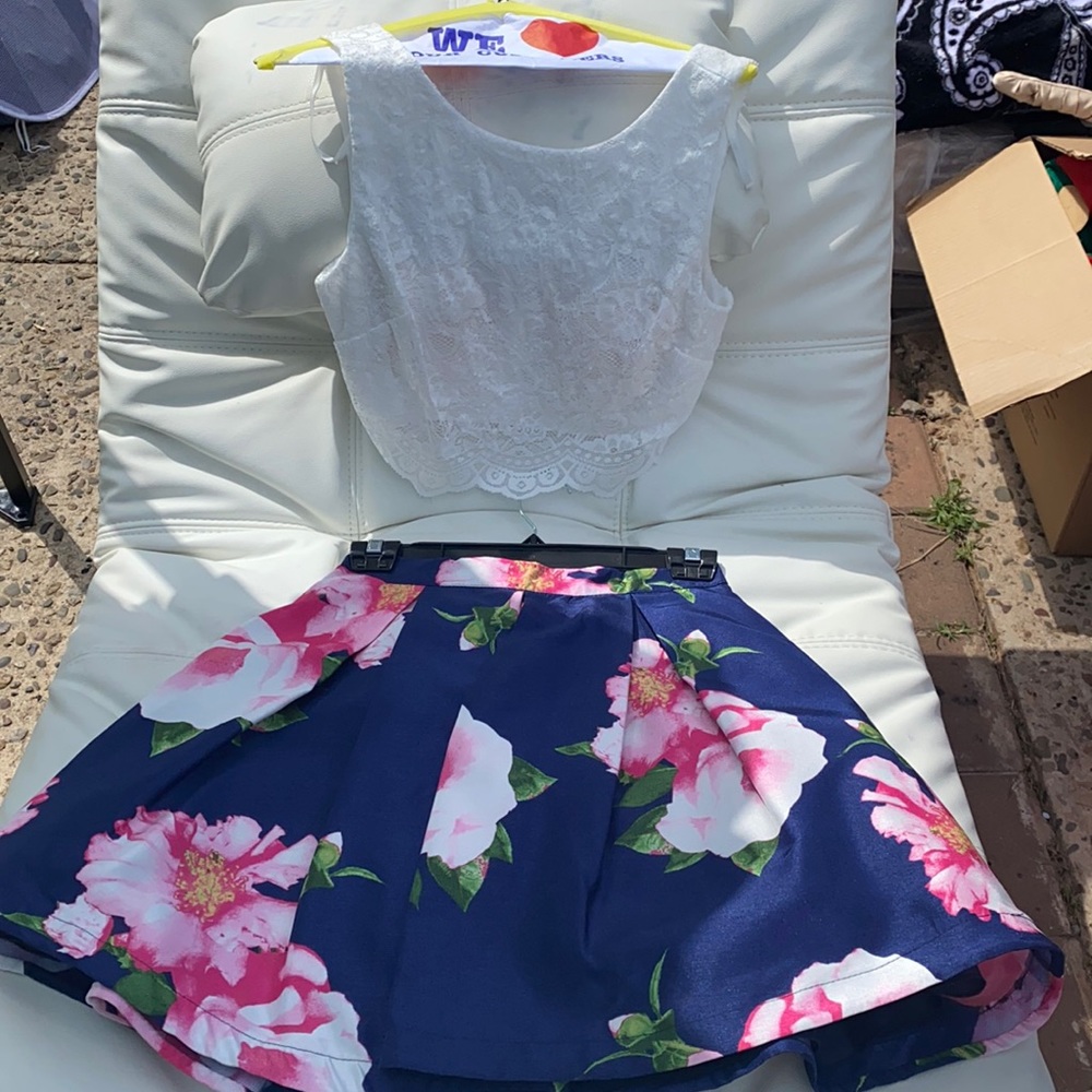 White sparkle top with navy skirt - prom